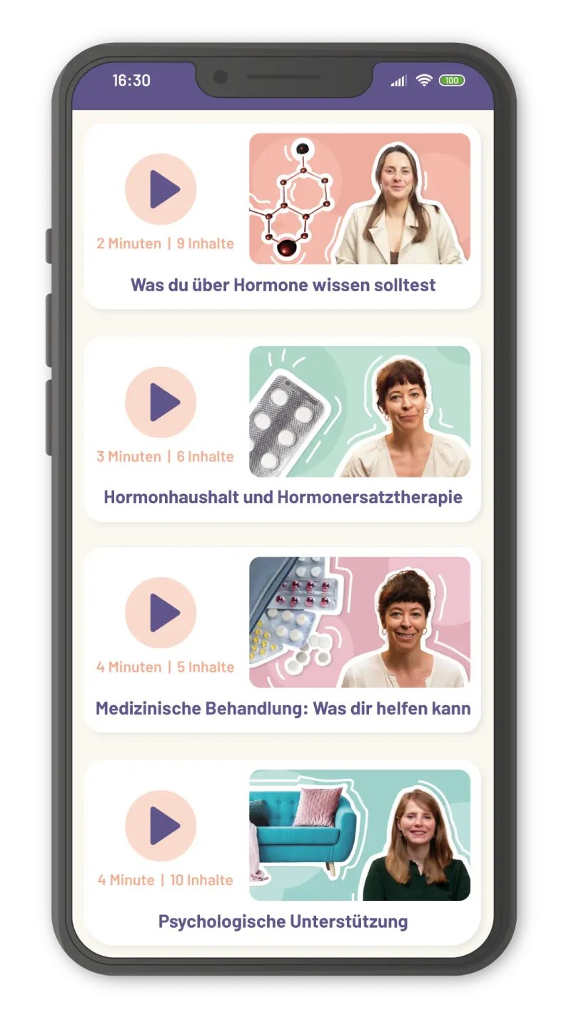 Wissensinhalte der Vera-App zu Hormonen, Behandlung und Unterstützung